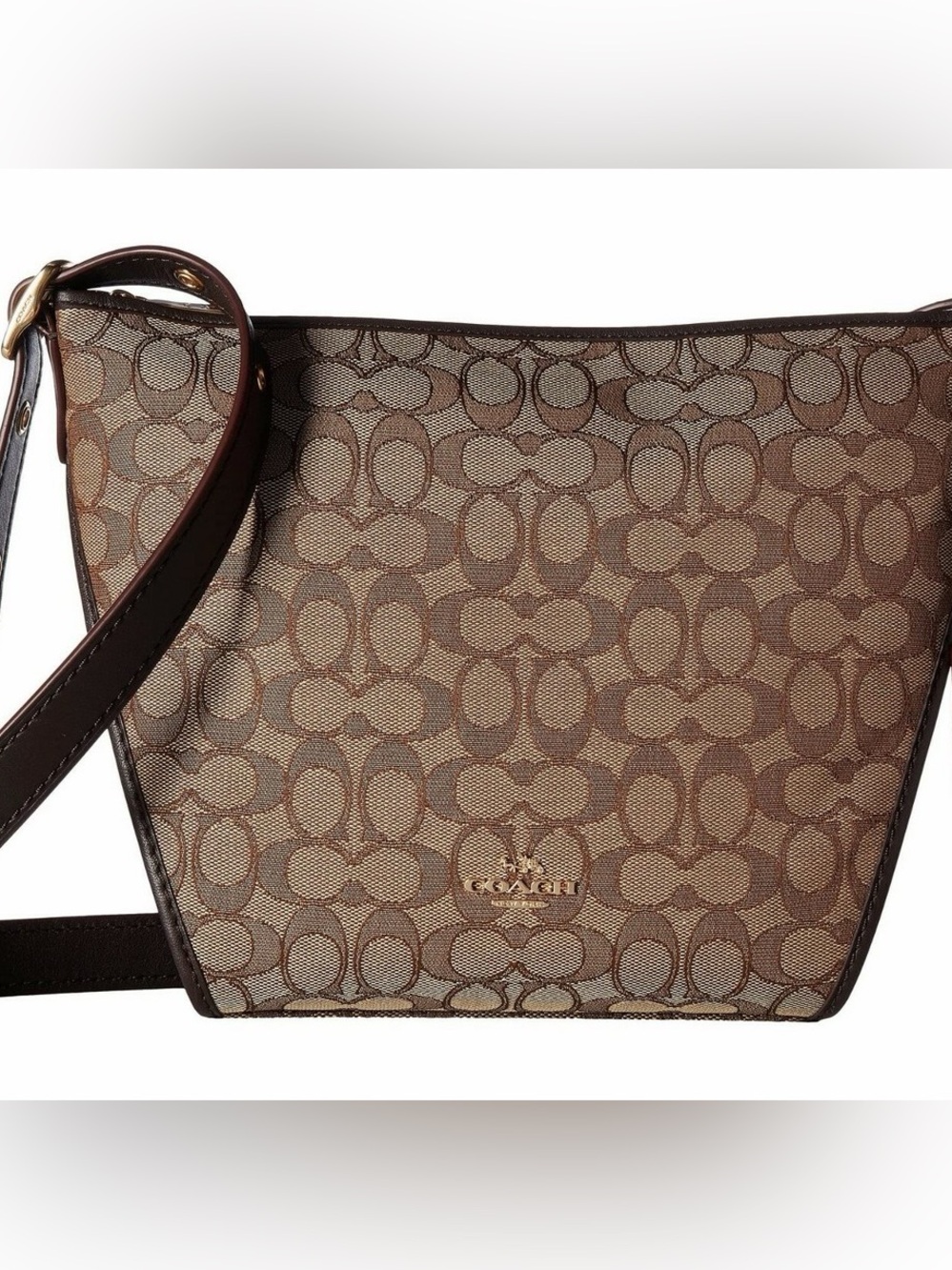 COACH Signature SM Dufflette Crossbody Shoulder Bag Khaki Jacquard Brown L